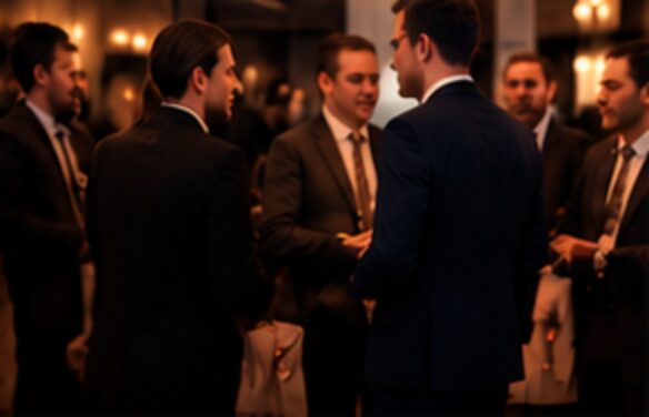 Business owners talking at a networking event